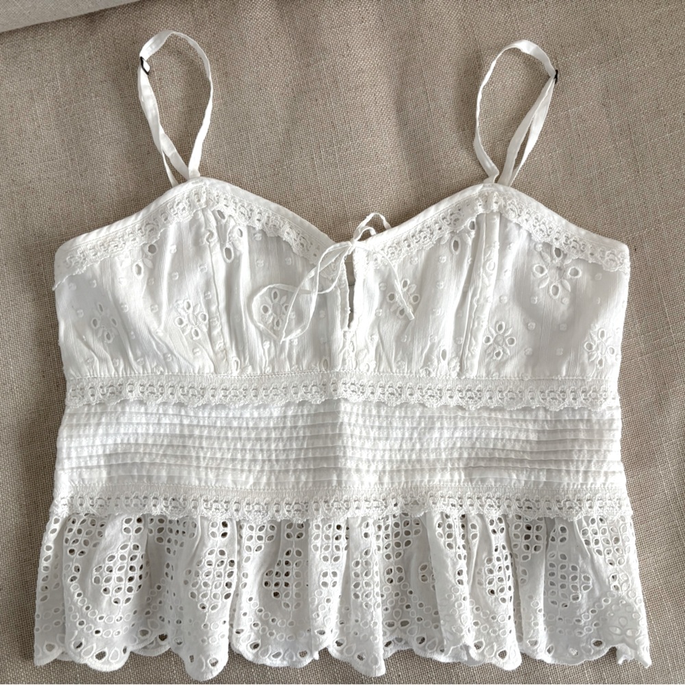 Hollister White Smocked Eyelet Peplum Camisole